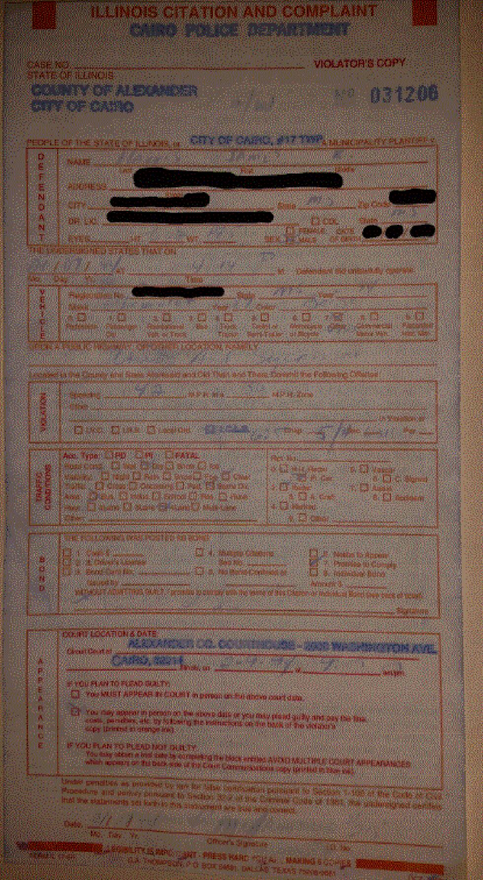 Original ticket (Source: Bridget Harris)