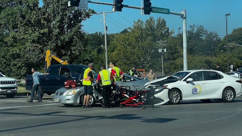 Two people were injured in a two-vehicle crash on North Kingshighway on Monday morning,...