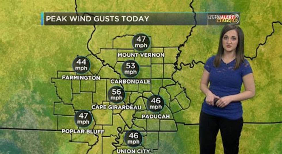 Peak wind gusts were in the 40 to 50 mph range (Source: KFVS)