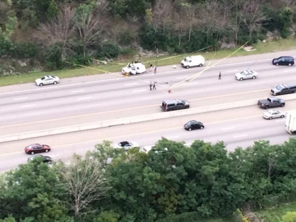 Aerial photo of the traffic stop on I-75 in Ohio. (Source: WXIX-TV)