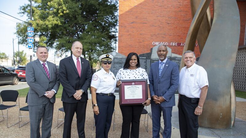 Ronald Regan Jr’s daughter, Qianna, is pictured with (from left) SIU College of Health and...
