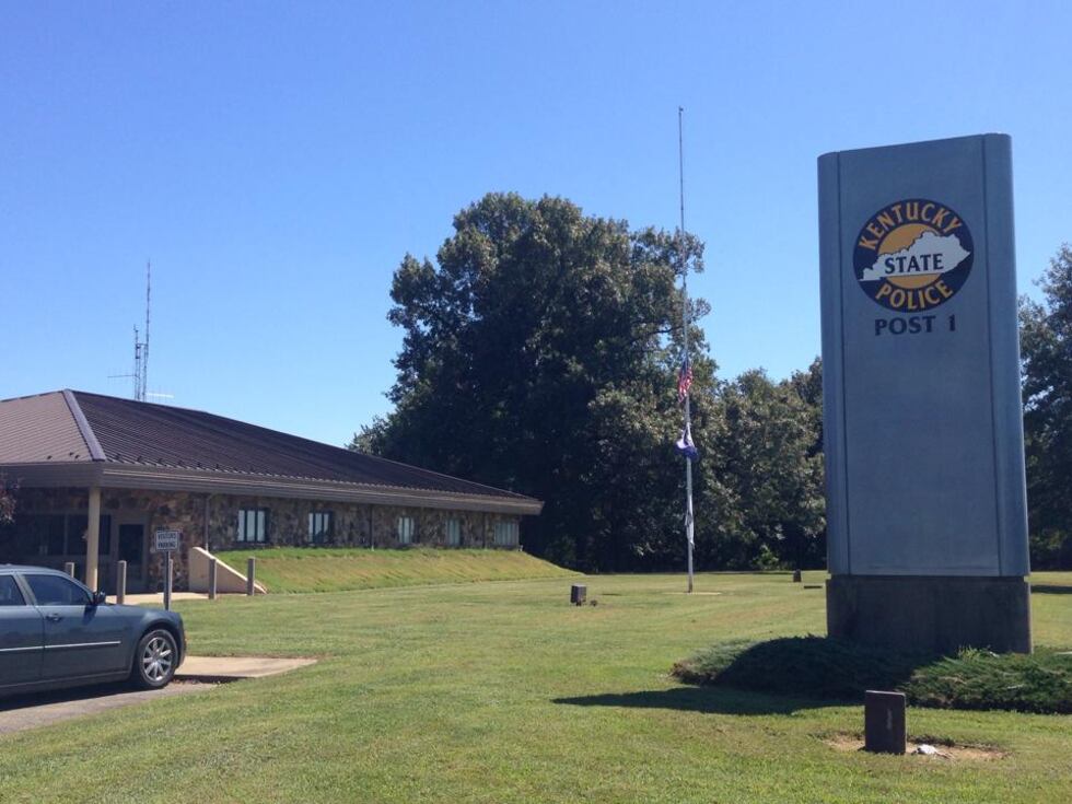 Flags are at half staff at the KSP officer in Mayfield. (Source: Kadee Brosseau/KFVS)