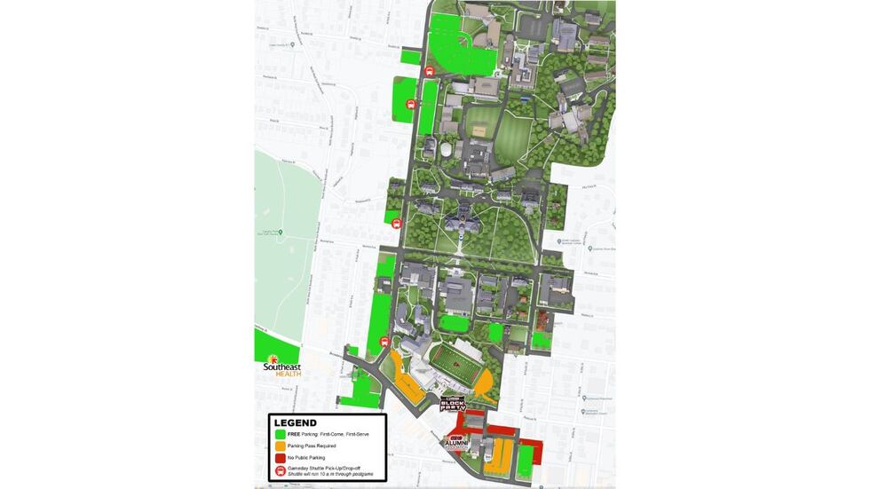 All the areas highlighted in green are free, and this includes the Southeast Health employee...