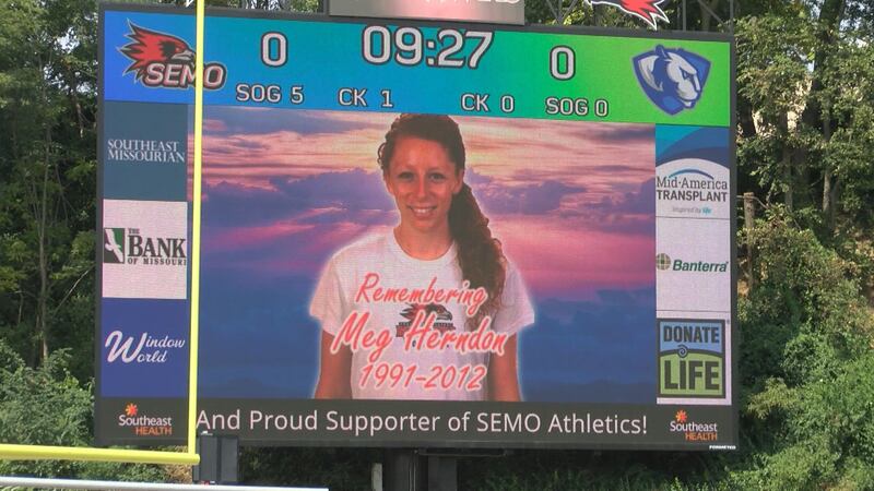 The soccer game was held in honor of former Redhawk, Meg Herndon, who was involved in a...
